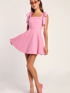 Flirtatious Looks Pink Tie-Strap A-Line Mini Dress With Pockets